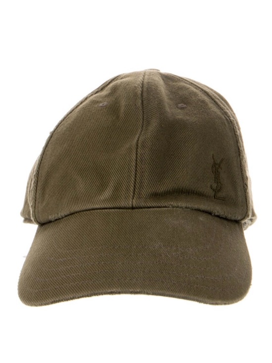 Saint Laurent Accessories - YSL Saint Laurent Olive Distressed Baseball Cap with Subtle Logo